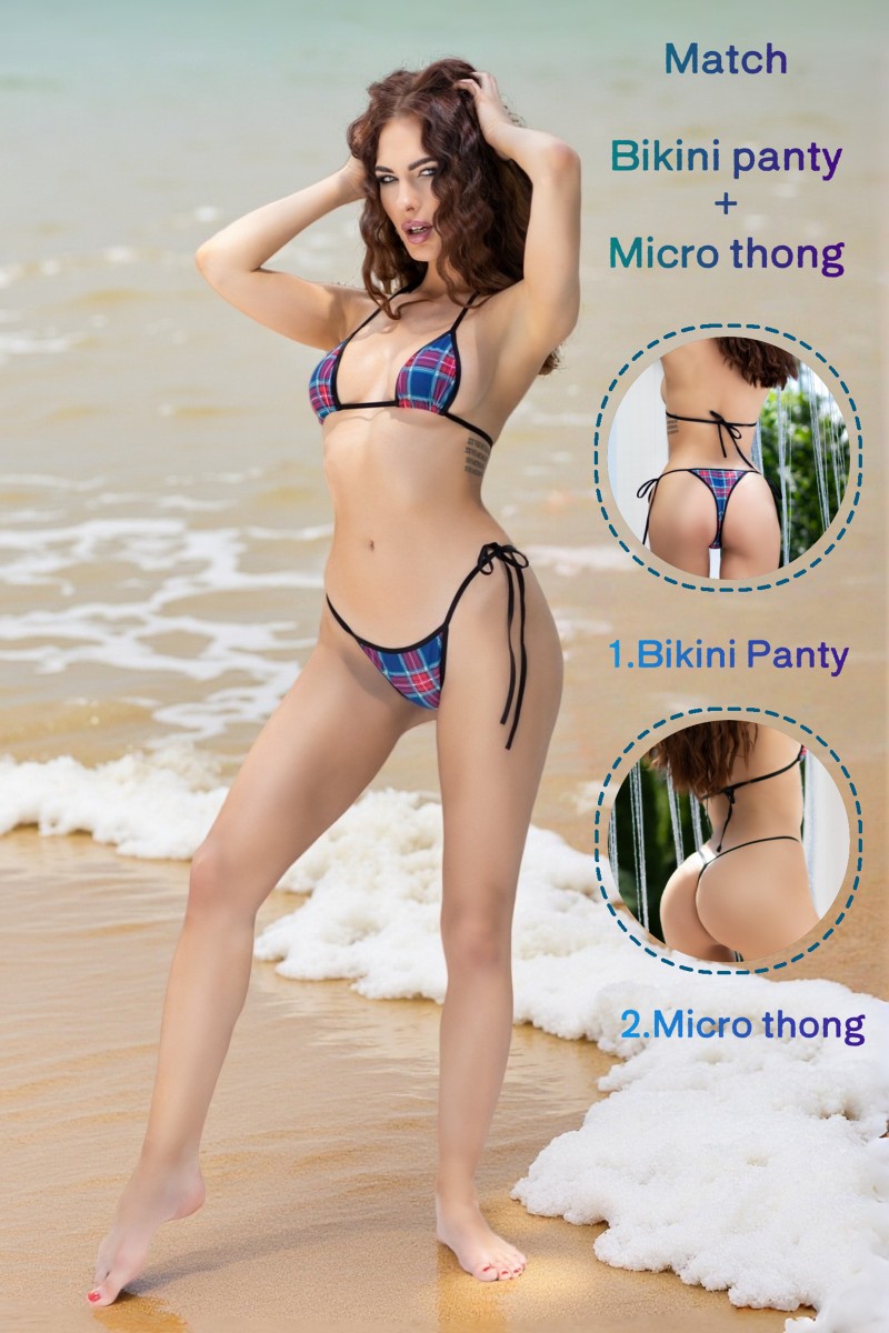 CR 4447 Plaid Micro Bikini Set